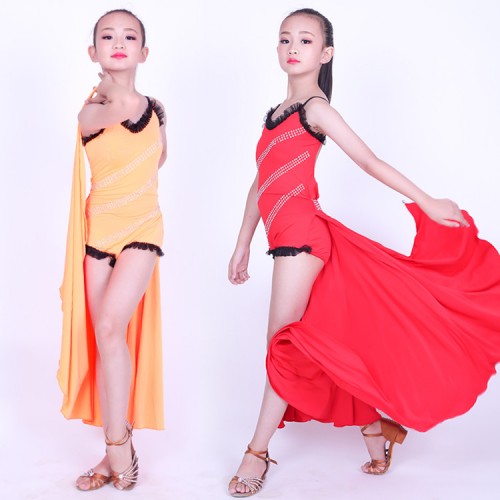 Girls latin dresses for children kids  tuxedo long length modern dance party show stage performance costumes